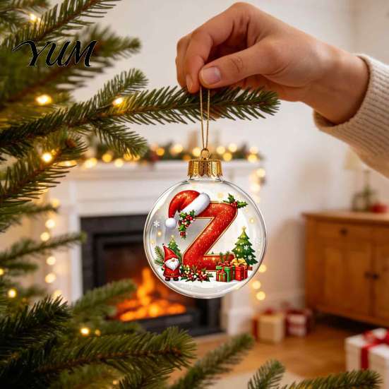 Indoor Outdoor Xmas Hanging Ornaments 26?Letter Acrylic Christmas Ball Ornament, 3D Crystal Style Alphabet Holiday for Home Pendant, Tree