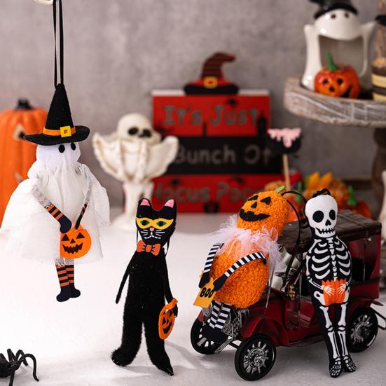 Плюшевая Хэллоуинская игрушка Маленький Черный Кот/Тыква/Привидение/Скелет Подвесное украшение для праздничной елки