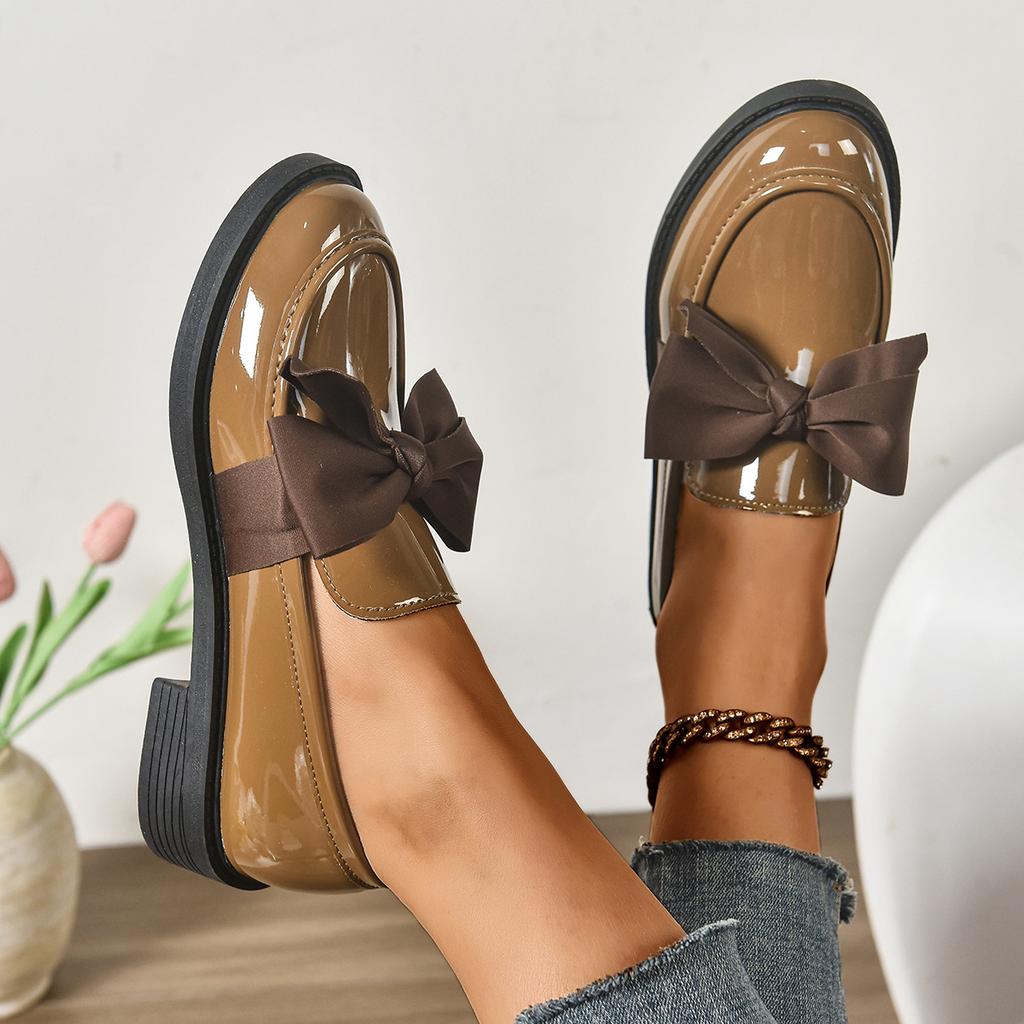British Style Small Leather Shoes 2025 Spring and Autumn New Versatile Flat-soled Women's Shoes Solid Color Bow Shoes Thick Heel Loafers Women