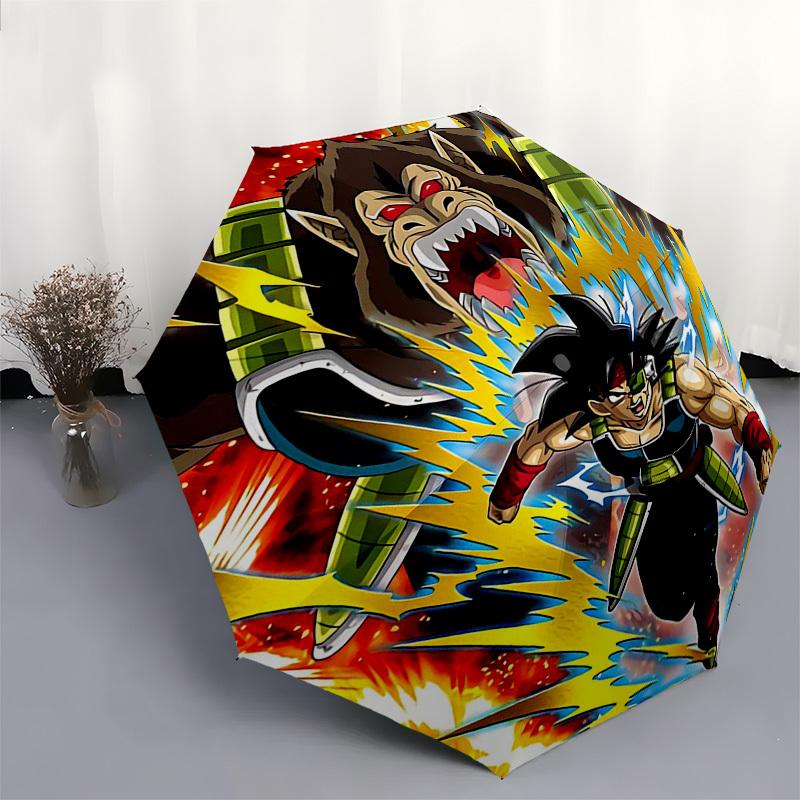 1pc Dragon Ball Z Goku & Beerus Outdoor Umbrella - Automatic Opening/Closing - Portable 3-Fold Design - 8-Rib Iron Frame - Ideal Gift for Fans, Travel