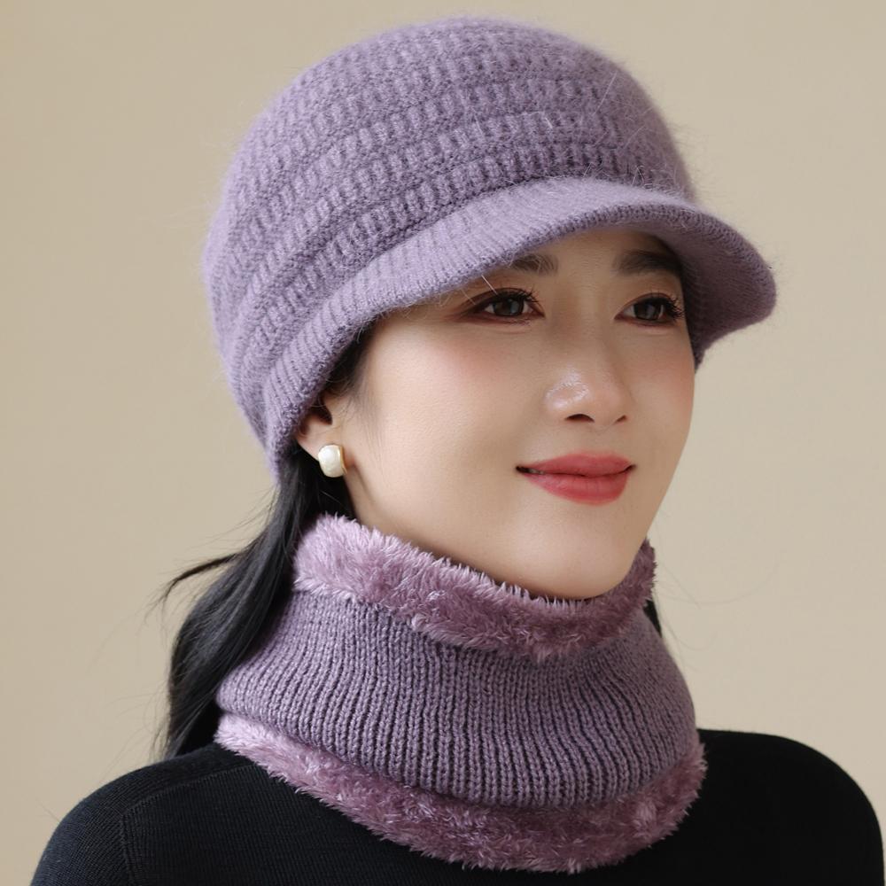 Новая женская зимняя шапка Модный теплый комплект Плюшевая подкладка из искусственного меха Теплые шапки для женщин Повседневная шапка-бини из кроличьего меха Зимняя уличная вязаная шапка Костюм