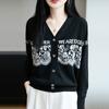 Autumn Winter Loose Casual Jacquard Cardigan Knitting Top Women V-neck Fashion All-match Buttons Coat