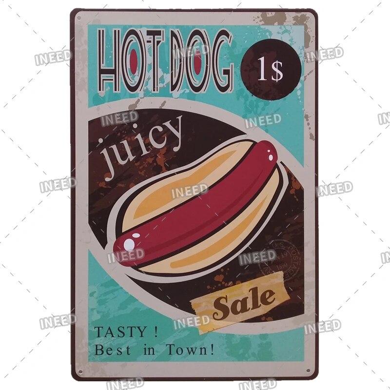 Pizza Zone Metal Poster Tin Plate Ice Cream Hot Dog Vintage Kitchen Iron Painting For Restaurant Party Home Wall Decoration