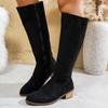 Низкий каблук Высокие сапоги Botas Женские Новые Круглый носок Замша Мягкая подошва Botas Mujer Нескользящие Износостойкие Блок-каблук Bottes Женские