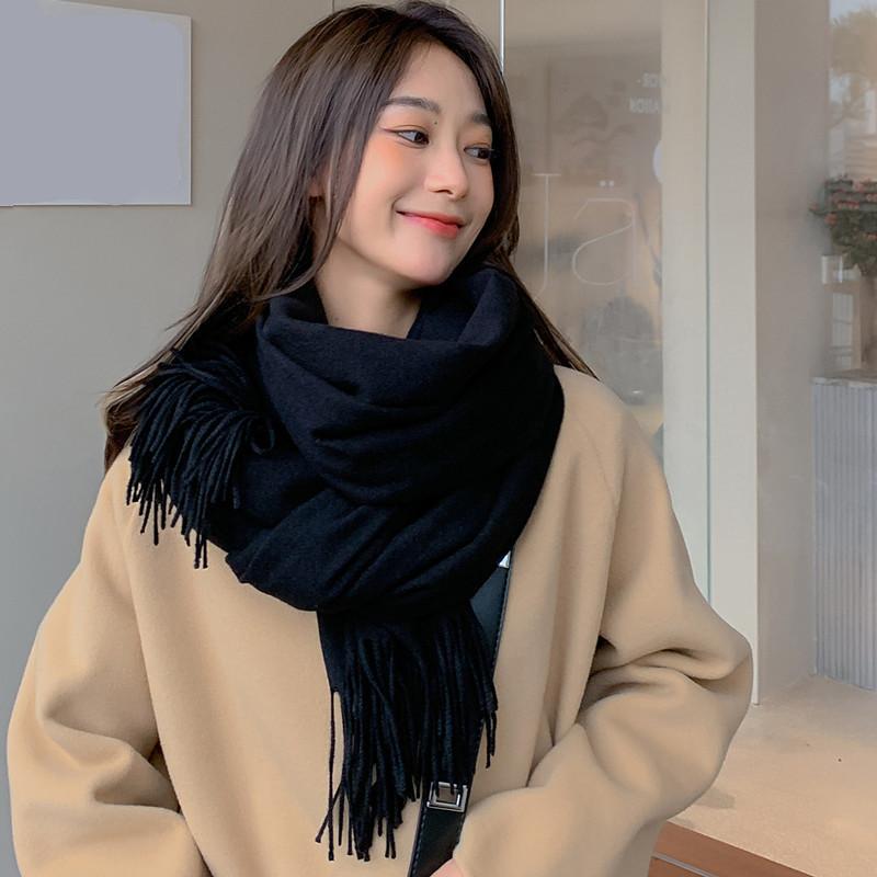 Women'S Thick Warm Solid Color Scarf Autumn And Winter New Style Cashmere Scarf Versatile Wool Scarf