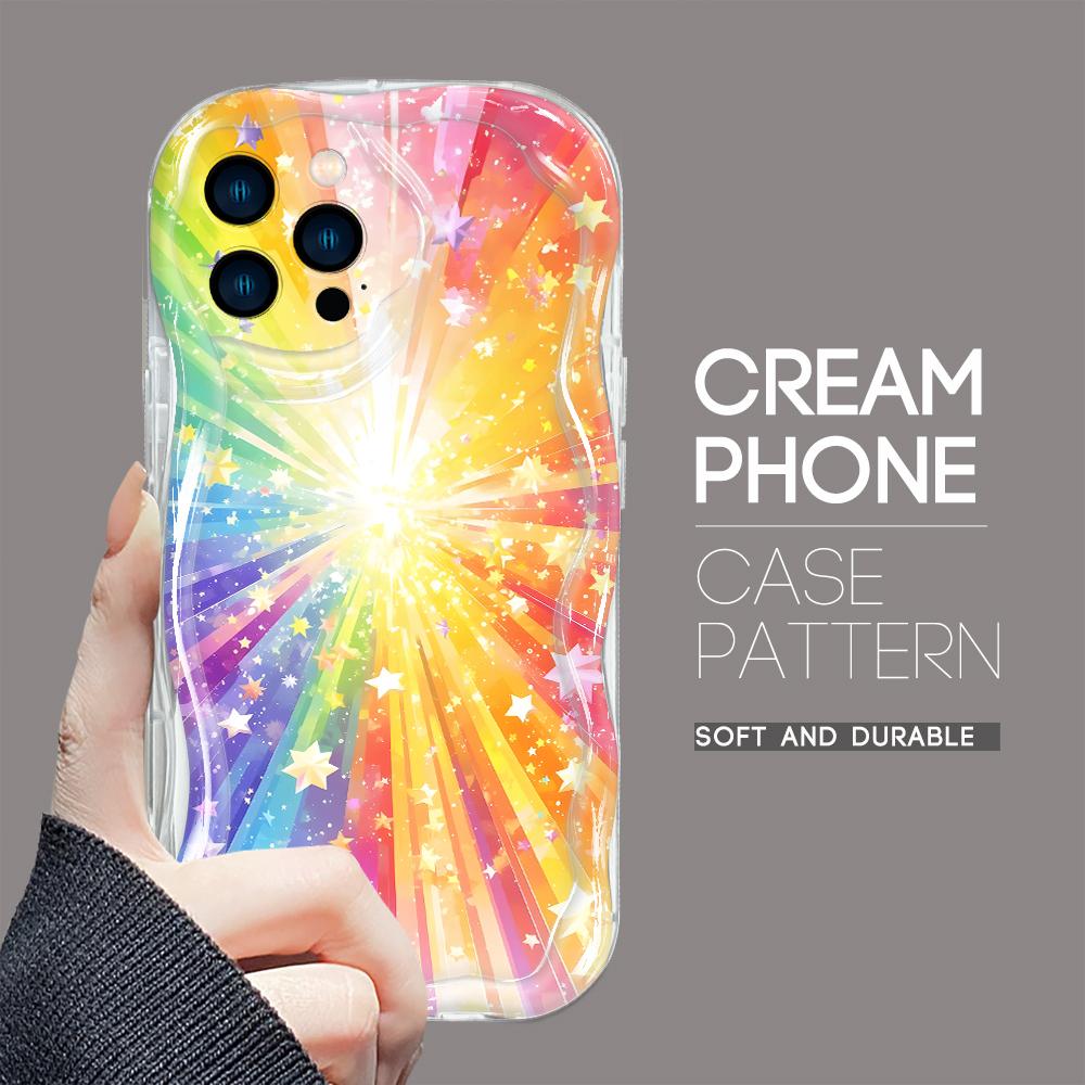 Для iPhone 16 15 14 13 12 Samsung S24 S23 S22 A06 A13 A14 A15 A16 A55 Redmi Note 13 12 Wave Edge Мягкий силиконовый чехол для телефона цвета радуги со звездами