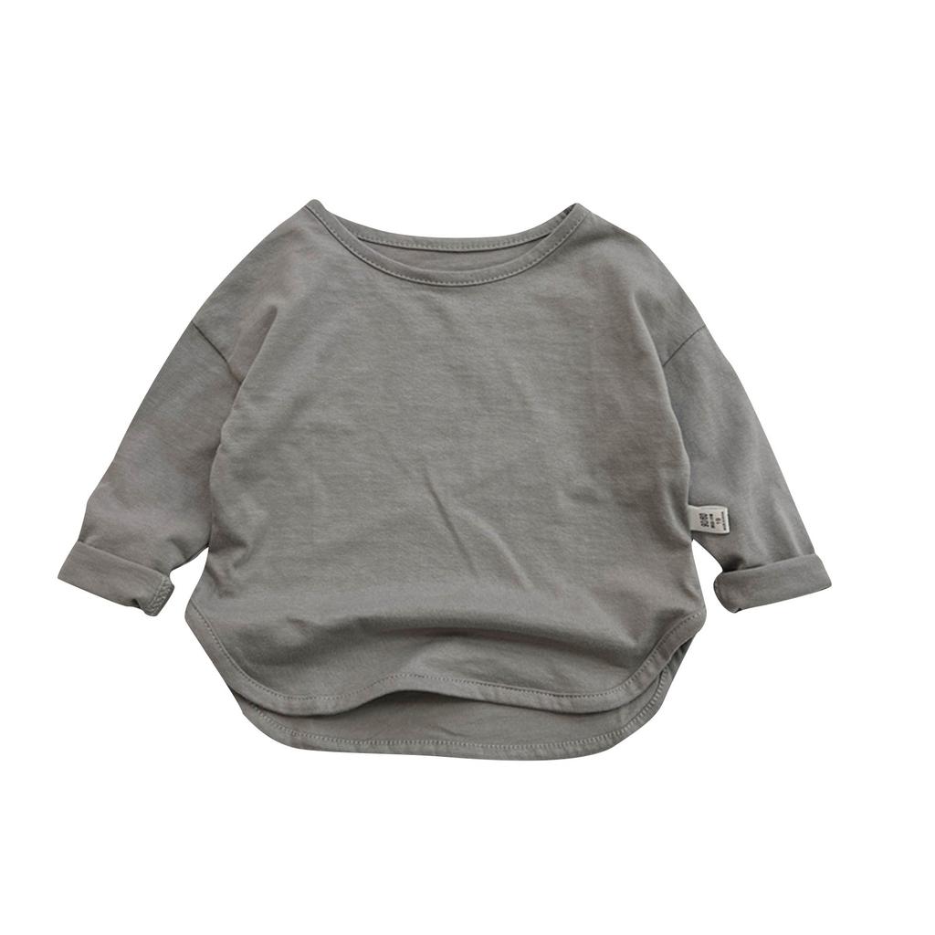 Пуловеры с круглым вырезом для мальчиков и девочек, футболки с длинными рукавами, однотонные детские топы