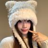 Cold-proof Faux Fur Beanies Hat Cat Ear Knitted Bobble Cap Fashion Mongolian Hat  Women Accessories
