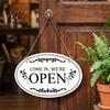 Outdoor Business Hours Sign Wooden Open Closed Sign, Double-Sided Hanging Door with Vintage Plaque Frame, Waterproof Storefront Indicator, Retro Shop