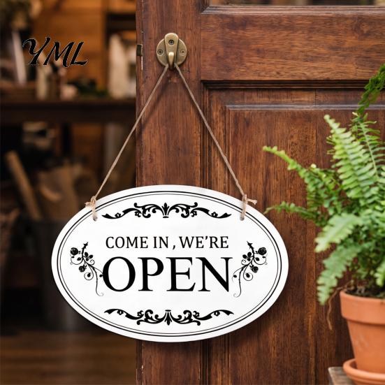 Outdoor Business Hours Sign Wooden Open Closed Sign, Double-Sided Hanging Door with Vintage Plaque Frame, Waterproof Storefront Indicator, Retro Shop