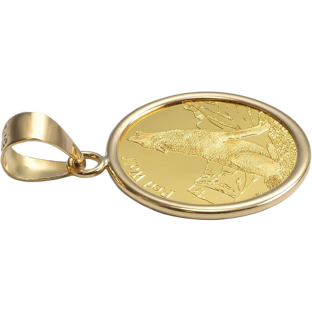 Speranza K24 Pure Gold Coin Pendant Wolf & Condor 1/25oz K18 Simple Frame Engraved