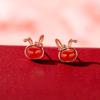 Bow Rabbit Earrings for Women's Chinese Style Rose Gold Red Agate