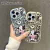 Phone case: 2D flat design suitable for iPhone 18 17 16 15 14 13 Pro cases, couple style, black and white small floral pattern, Christmas and Hallowee