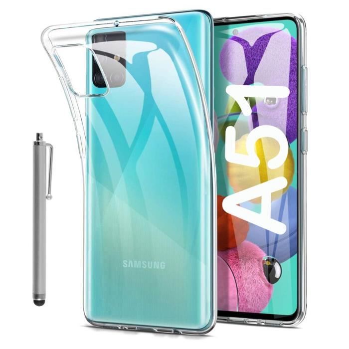 Pour Samsung Galaxy A51 6.5" SM-A515F: Coque Silicone gel UltraSlim et Ajustement parfait + Stylet - TRANSPARENT