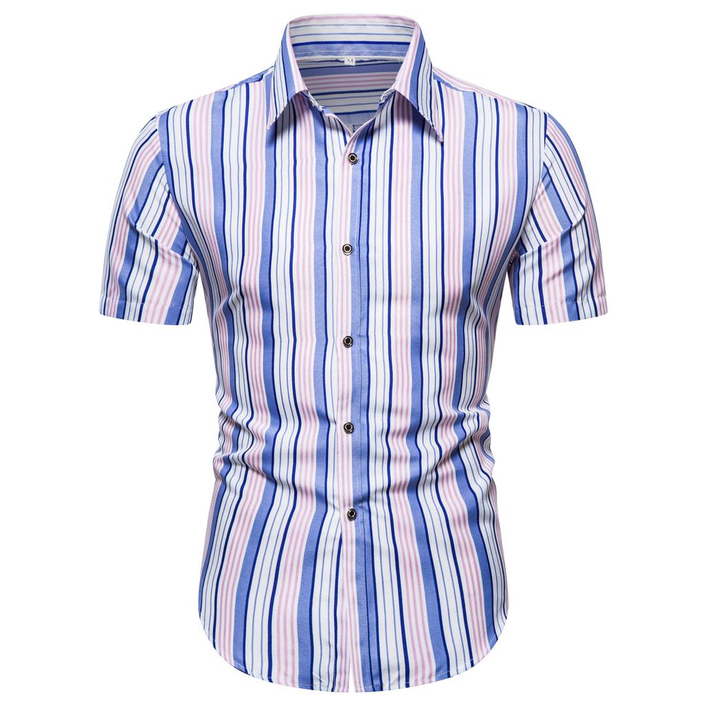 Men's Summer Striped Printed Short-Sleeved Shirt Stylish And Comfortable Top