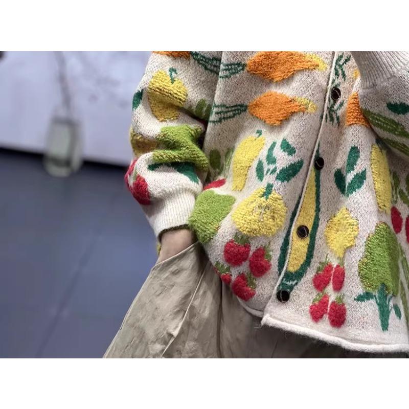 Зима Новинка Плюс Размер Осень Женщины Цветочные Пуговицы Свитера Куртка Вязание Мода Зеленый Оверсайз Повседневный Стиль Свободный Кардиган Свитер