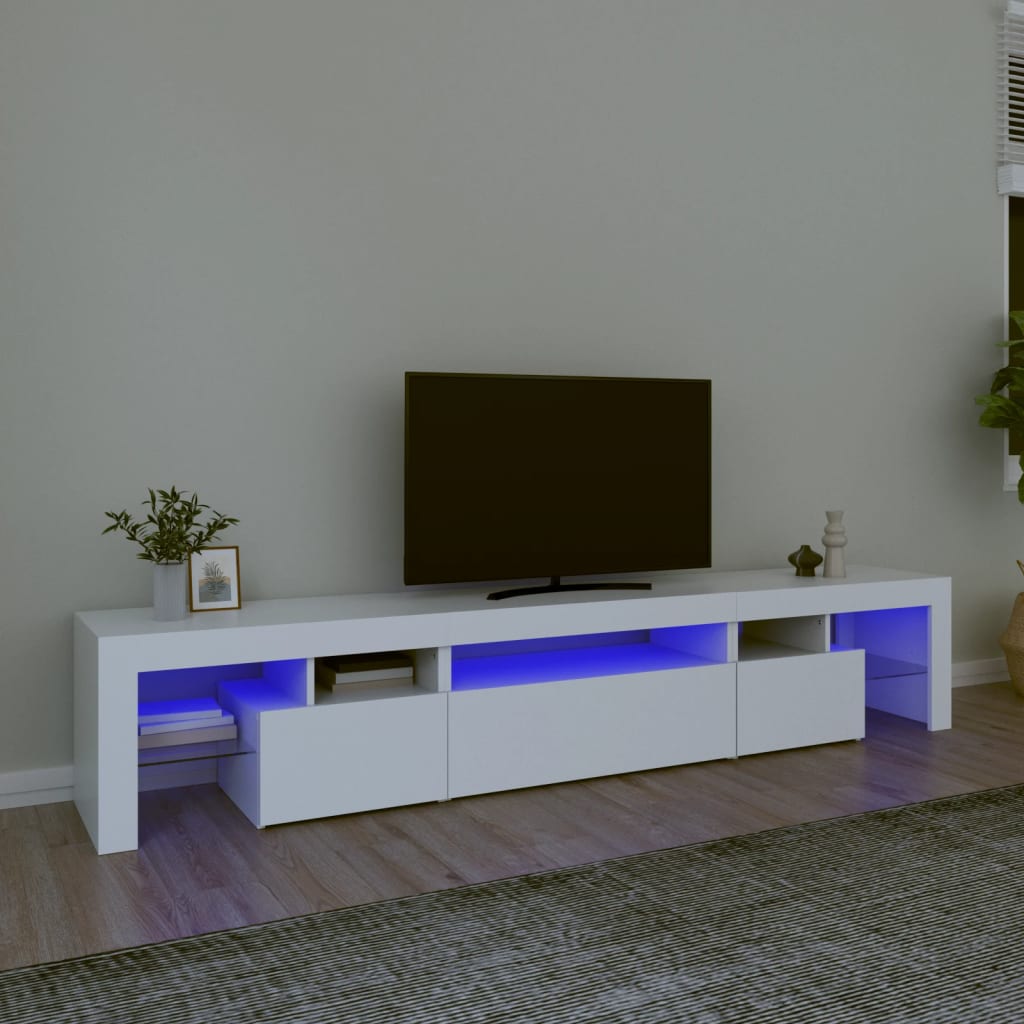 Vidaxl Szafka Pod Tv Z Oświetleniem Led, Biała, 215X36,5X40 Cm