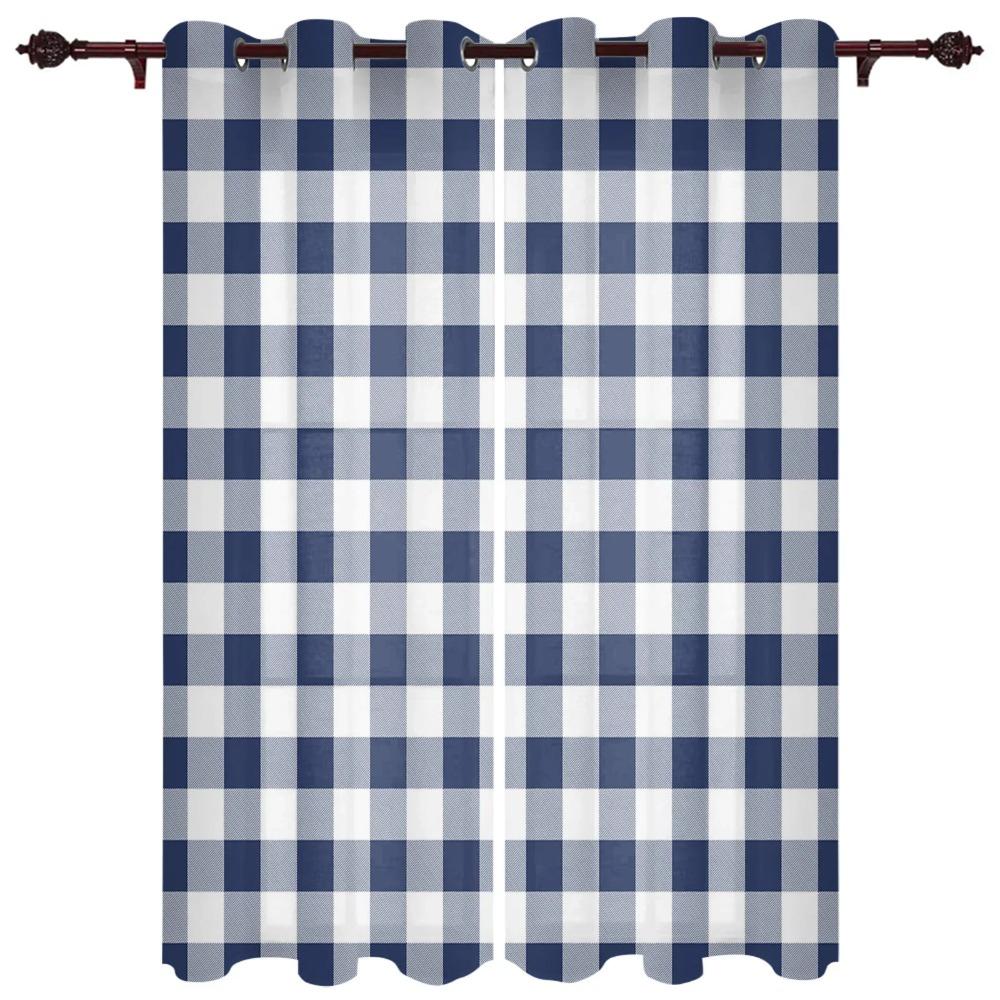 Темно-синие решетчатые идиллические клетчатые шторы для спальни, гостиной, кухни, детской комнаты, оконные шторы, домашний декор
