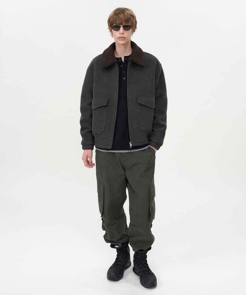 Insilence Detachable Collar Cashmere Blouson Grey Brown