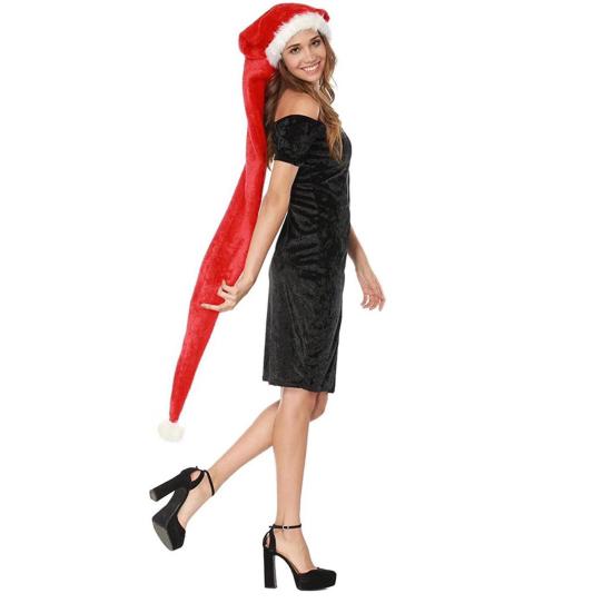 Рождественская шапка Санты, ультрадлинная, плюшевая, с шариками, декоративная, толстая, сохраняющая тепло, нескользящая, красная, праздничная, новогодняя, для вечеринки, косплея, фото, праздничный головной убор