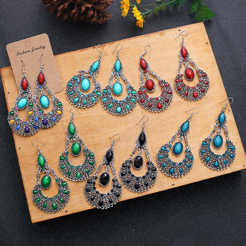 Ethnic Boho Women Drop Dangle Earrings Hollow Bead Crystal Antique Bohemian Wedding Earring