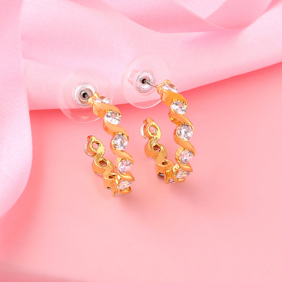 Серьги-кольца с белым CZ и позолотой 24 карата