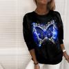 Женские осенние топы, свободная футболка с принтом светящейся бабочки и котом, повседневная футболка с длинными рукавами, топ, блузка