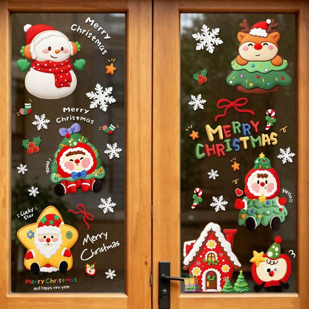 9Pcs PVC Christmas Window Stickers Removable Holiday Window Decals New Year Party Decor
