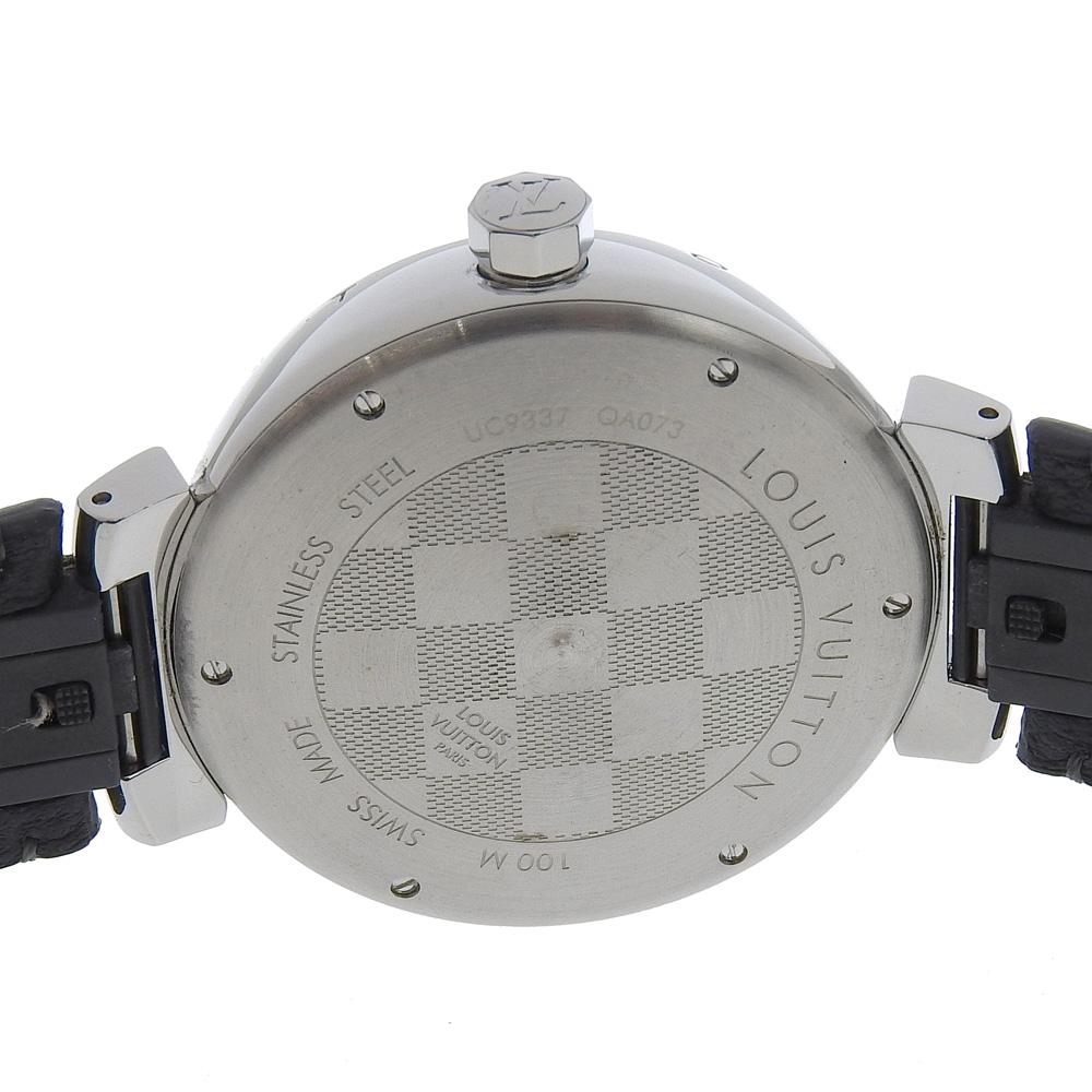 Louis Vuitton Часы Tambour GM QA073 черный циферблат Нержавеющая сталь/канва Monogram Eclipse Кварцевый Аналоговый дисплей мужские Б/у