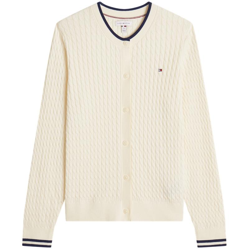 Tommy Hilfiger Хлопковый Косичка Повседневный Обрезной Кардиган С Круглым Вырезом Женский кардиганы XW09142