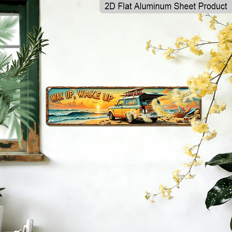 2D Flat, Beach Scene Wall Art Featuring A Vintage Car Surfboards Scenic Ocean Sunrise Theme Suitable for Cafes Living Rooms Beach Houses and Vacation