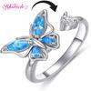 Hfarich Blue Crystalline Butterfly Finger Ring Rotate Freely Anti Stress Anxiety Rings Girl Nuptial Wedding Occasion Women Jewelry Engagement Present