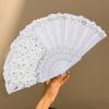 Свадебный веер с перьями, двухслойный кружевной пластиковый веер, элегантный веер с белыми перьями