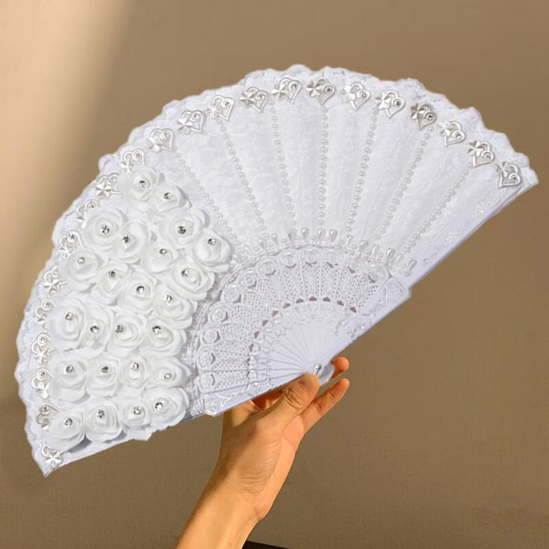 Свадебный веер с перьями, двухслойный кружевной пластиковый веер, элегантный веер с белыми перьями