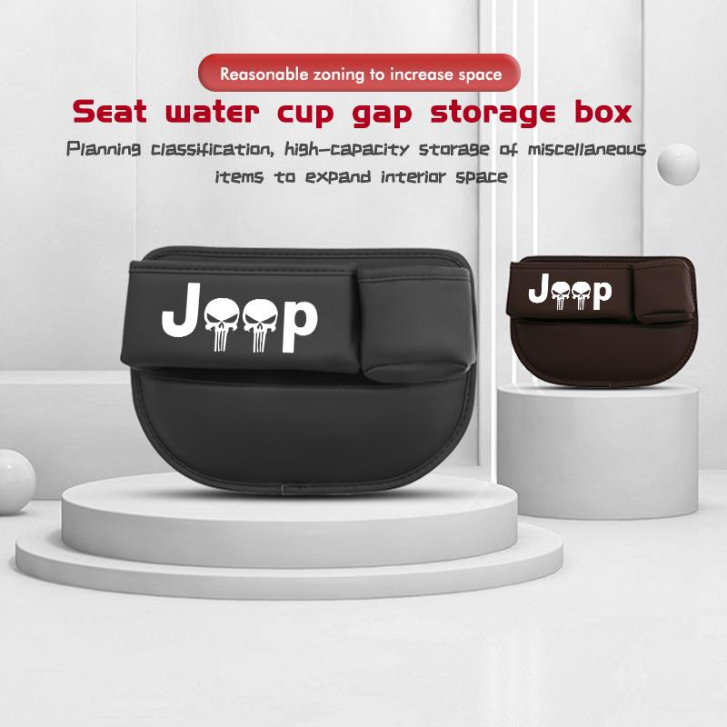 For Jeep Car Seat Gap Storage Box Leather Organizer with Cup Holder Compass Renegade Cherokee Wrangler JK Patriot Liberty AKY1