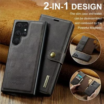 Магнитный откидной кожаный чехол для телефона для Samsung Galaxy S25 FE S25 Edge S24 Ultra S23 Plus S22 S21 S20 Note 20 10 2 в 1 Съемный кошелек-обложка для карт Etui