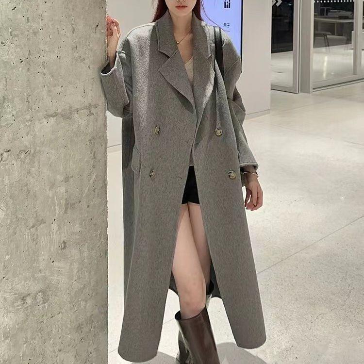 Осенне-зимнее высококачественное двухстороннее кашемировое пальто, женское новое шерстяное пальто с воротником ручной работы, сшитое вручную