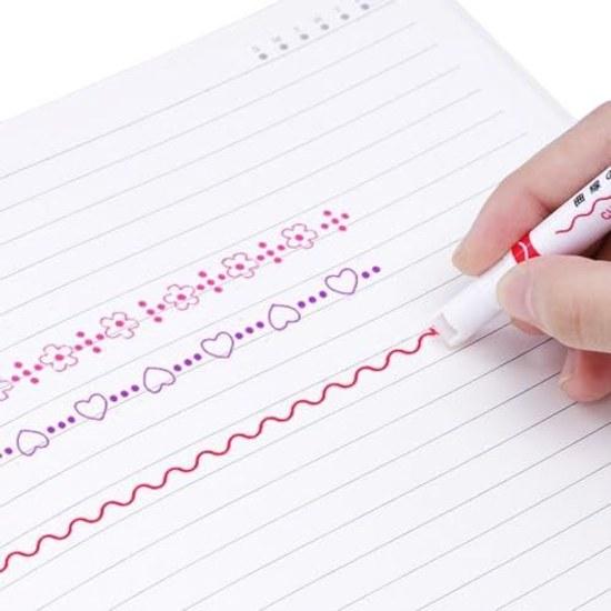 Curve Pen Water-based 6 Types 8 Colors Dual Tip Color Highlighter Roller Stamp Heart Line Floral Pattern Wavy Drawing DIY (8 Set) Illustration Office