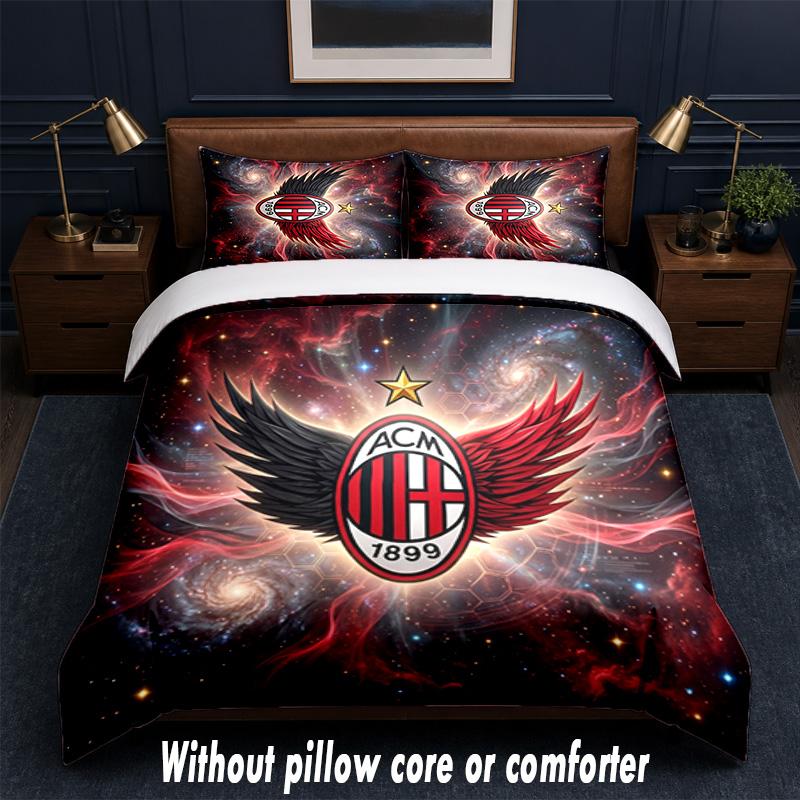 AC Milan Design Bed Bedding Set 1 Duvet Cover + 2 Pillowcases Soft Breathable Household Bed Linens