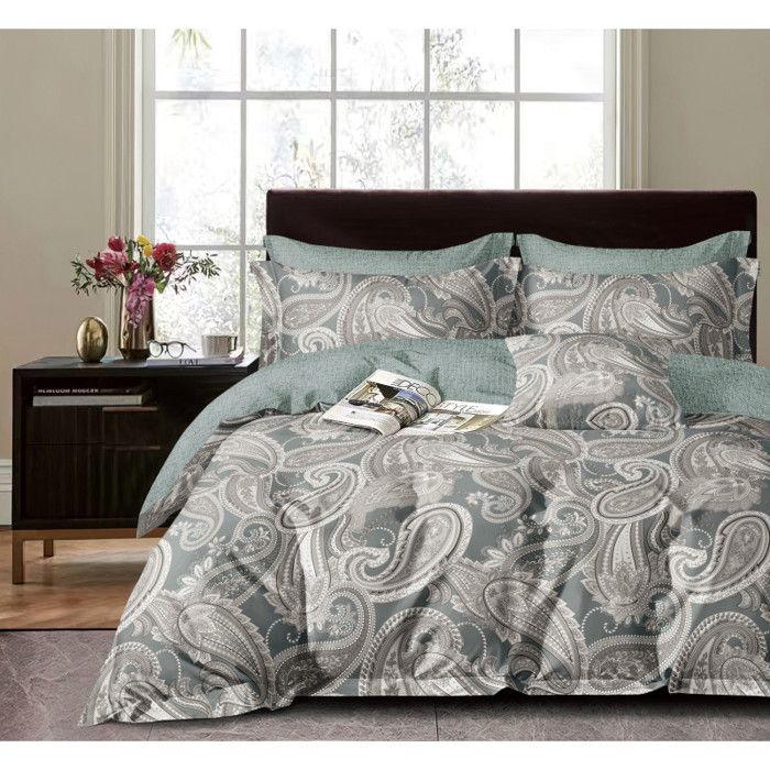 Parure de couette "Imprimé double face" percale de coton peigné 80 fils/cm² pour lit 140 à 160