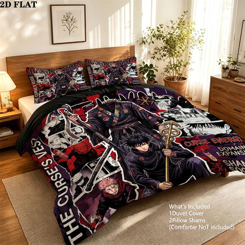 Jujutsu Kaisen Pattern Bedding Quilt Set Quilt Cover Pillowcase Home Birthday Gift(1 * duvet cover + 2 * pillowcase, without core)