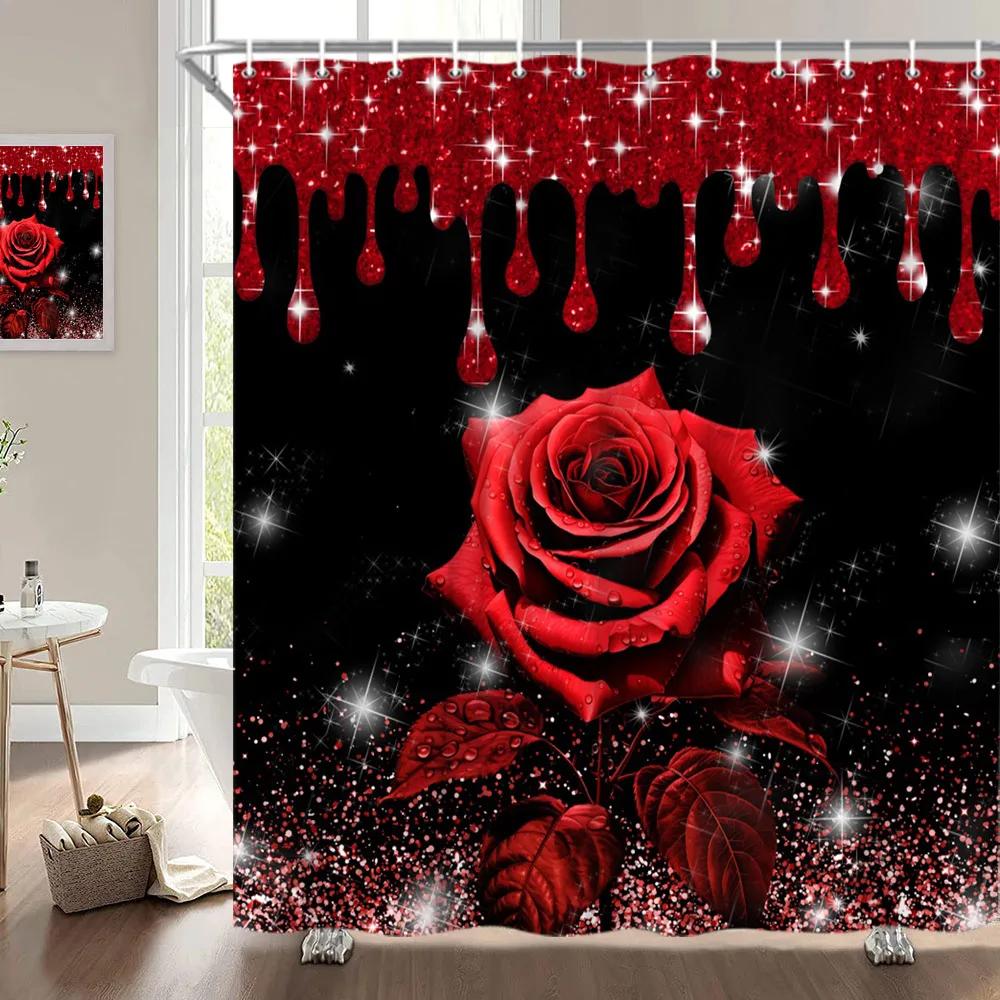 Занавеска для душа на День святого Валентина, Сердце из роз, Романтическое растение, Любовь, Губная помада, Полиэстер, Принт, Украшение для ванной комнаты