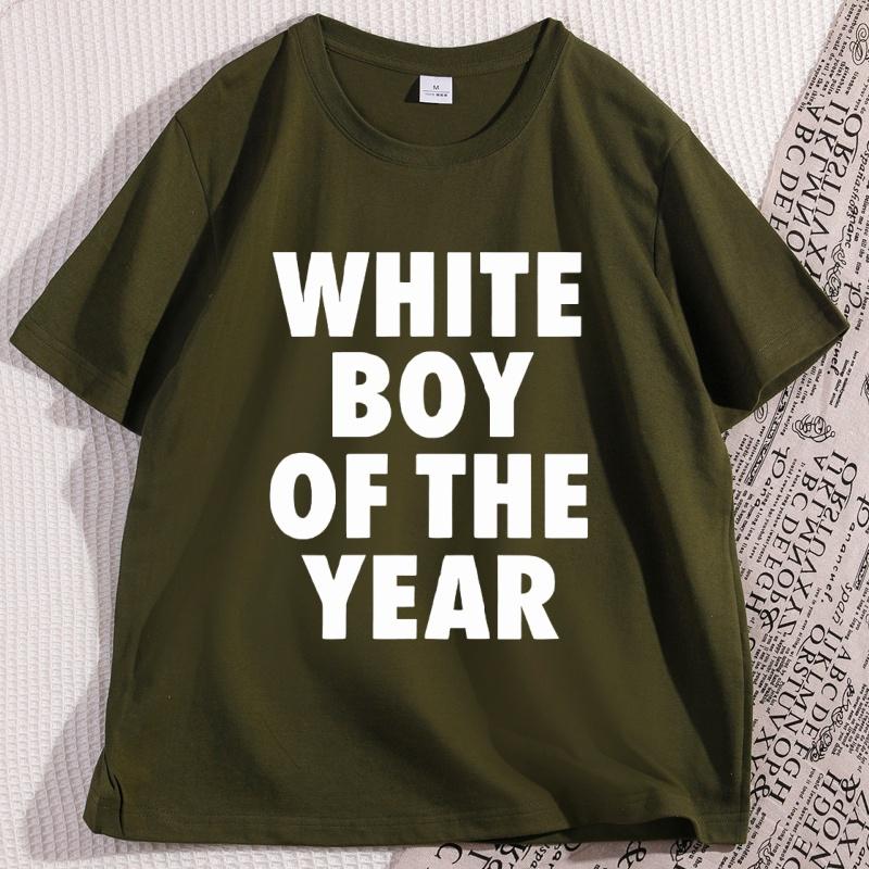 Футболка WHITE BOY OF THE YEAR Повседневная Хлопковая С Коротким Рукавом Свободная Футболка Уличный Стиль Классические Свободные Футболки Высококачественная Одежда