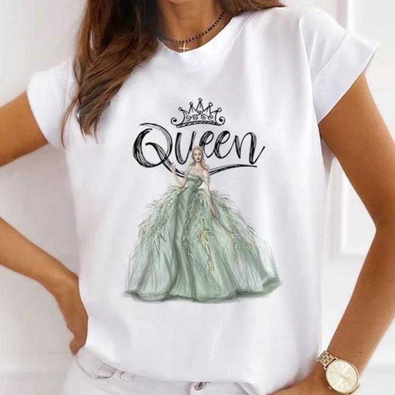Summer Round Neck 3D Queen Pattern Print Top Fashionable Casual Short Sleeved Women's T-shirts