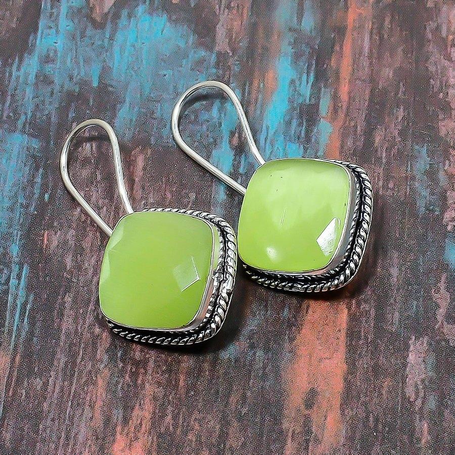 Красивый зеленый драгоценный камень Monalisa Gemstone Handmade Jewelry Серьги из стерлингового серебра 925 пробы