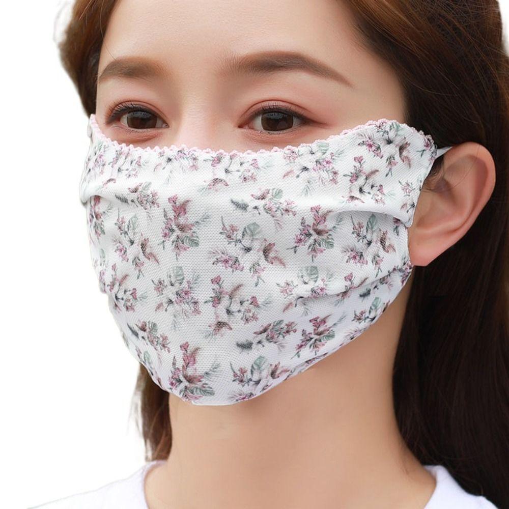 Lace Ice Silk Mask UV Protection Face Gini Mask Adjustable Face Cover Cycling