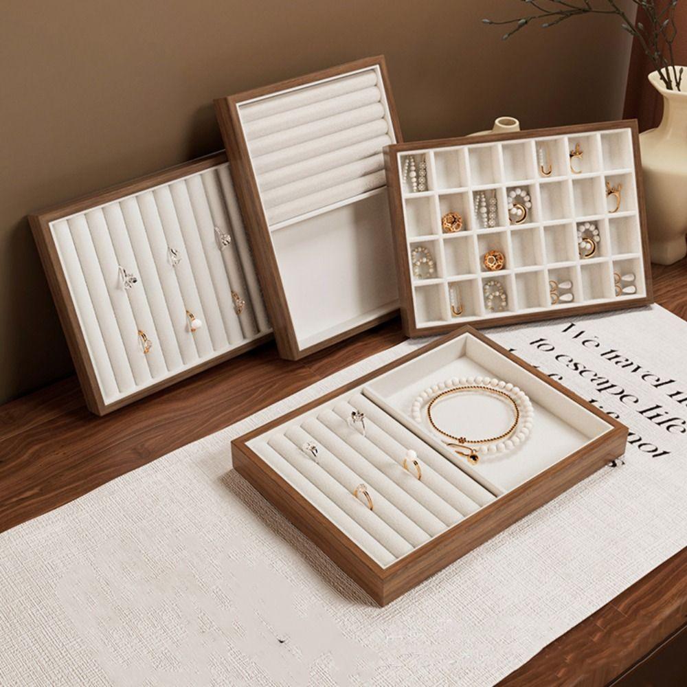 28 Grids Ring Earring Holder Velvet Jewelry Display Tray Wood Rings Tray Jewelry Storage Box