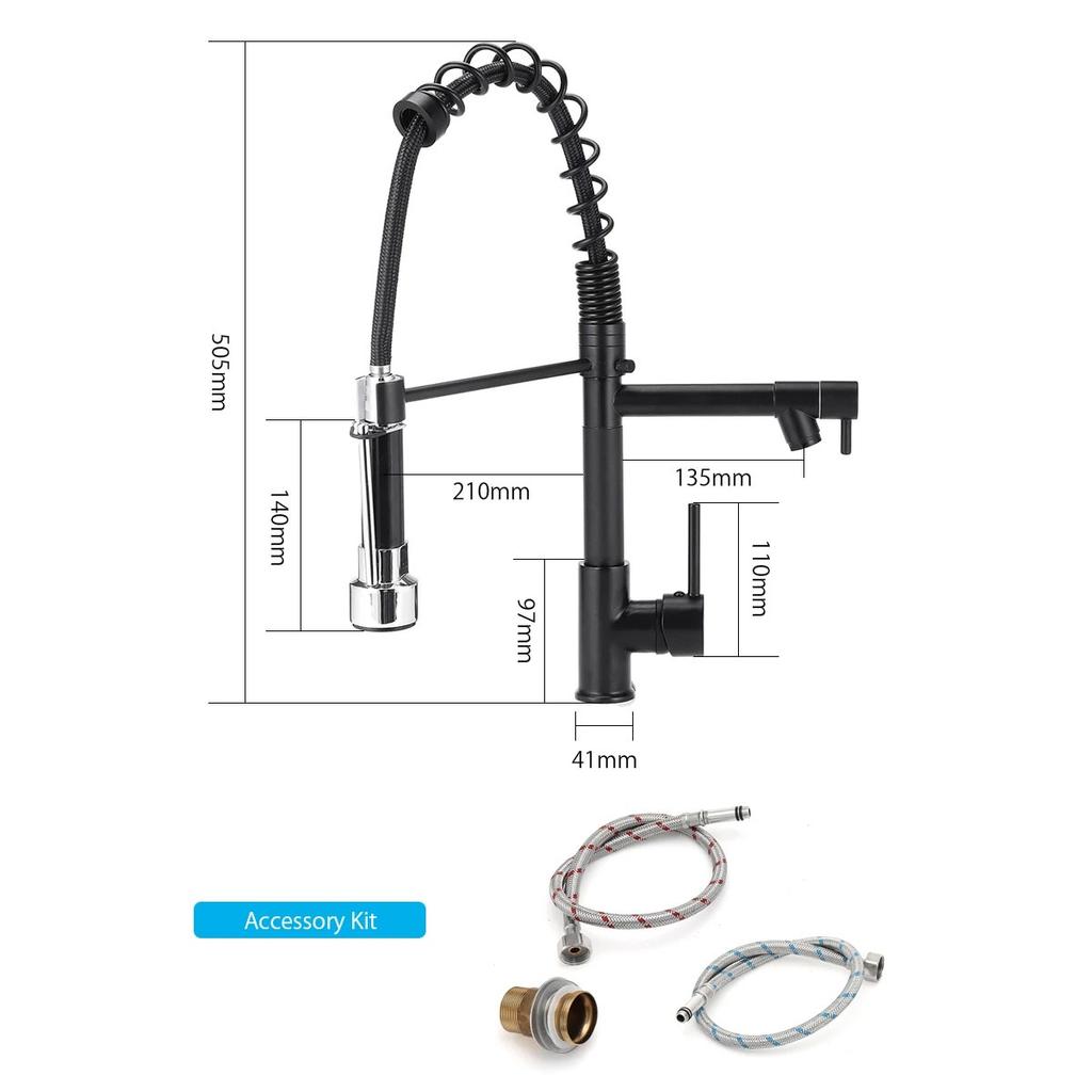 Выдвижной кухонный кран с хромированной отделкой, пружинный смеситель с поворотным изливом, раковина