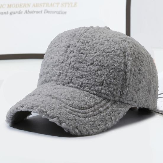 Women Winter Baseball Hat Lambswool Solid Color Long Brim Thermal Insulation Decorative Outdoor