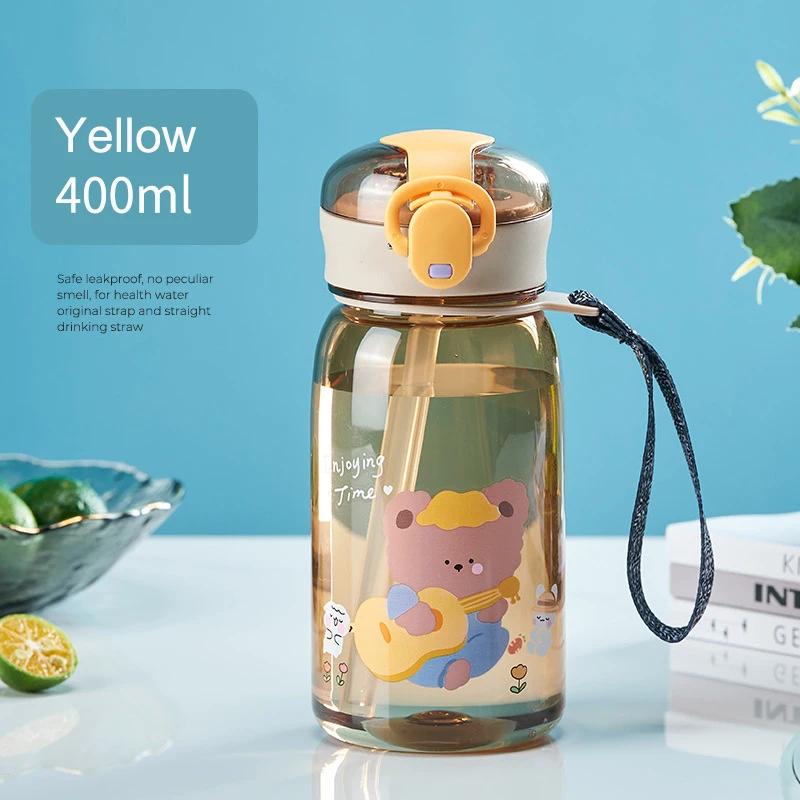 Kids Cartoon Water Sippy Cup with Straw Adorable Bear Leakproof Water Bottles Outdoor Activity Lightweight Drink Bottle Childrens Lovely Cup
